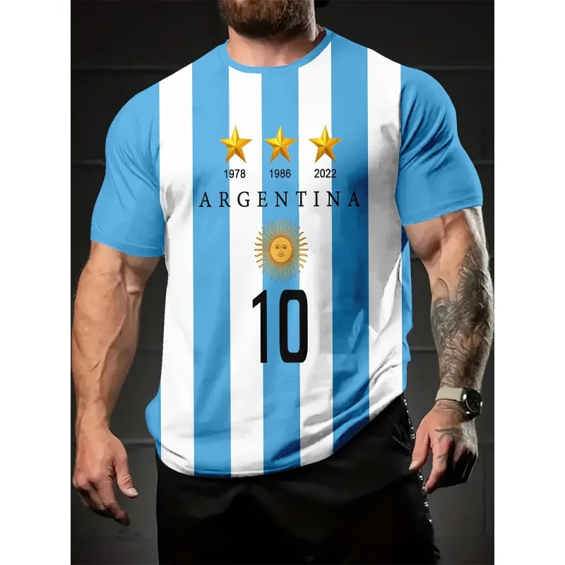 🇦🇷 ⚽ Argentina Landslagströja – 3D T-shirt med Nationellt Emblem | Perfekt för Fotbollsfans🏆⚽