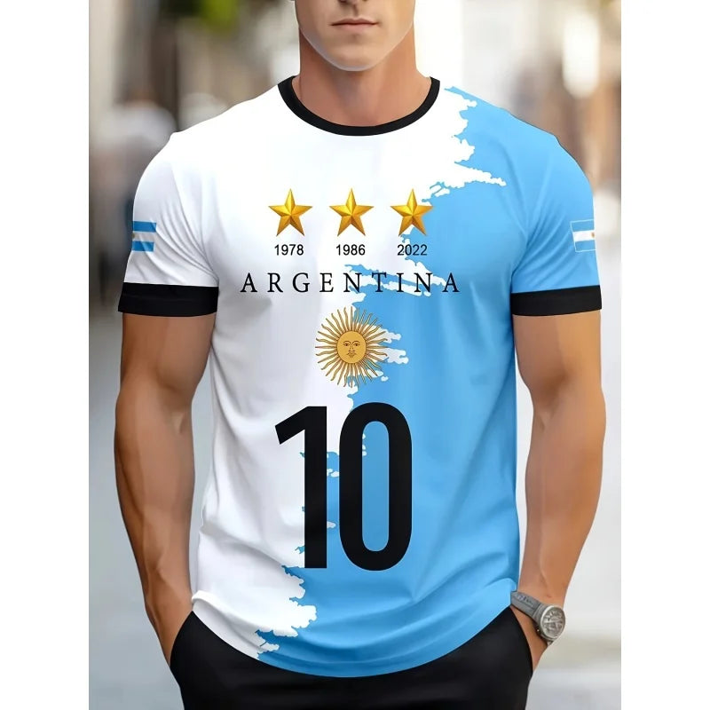 🇦🇷 ⚽ Argentina Landslagströja – 3D T-shirt med Nationellt Emblem | Perfekt för Fotbollsfans🏆⚽