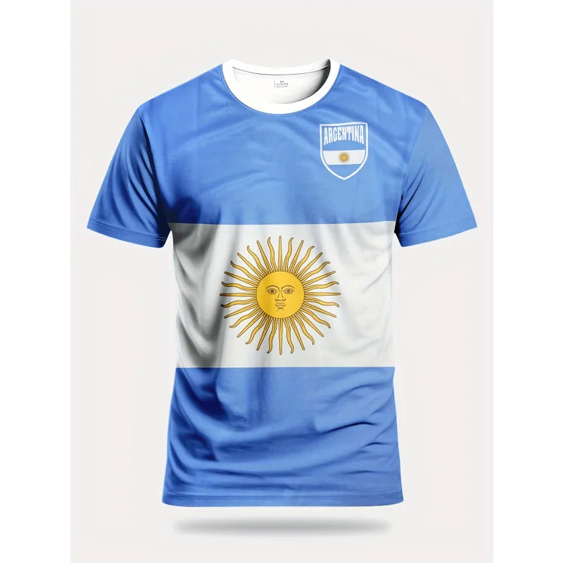 🇦🇷 ⚽ Argentina Landslagströja – 3D T-shirt med Nationellt Emblem | Perfekt för Fotbollsfans🏆⚽