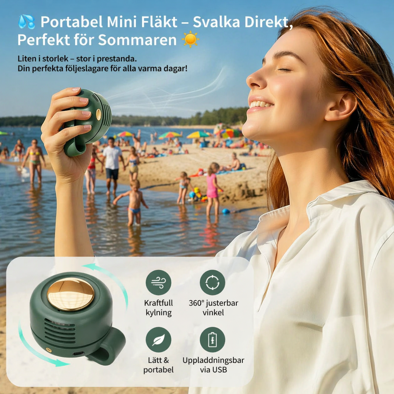 🌬️💧 Portabel Mini Fläkt – Svalka Direkt, Perfekt för Sommaren 🌞