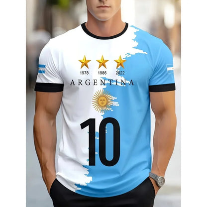 🇦🇷 ⚽ Argentina Landslagströja – 3D T-shirt med Nationellt Emblem | Perfekt för Fotbollsfans🏆⚽