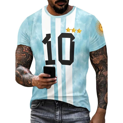 🇦🇷 ⚽ Argentina Landslagströja – 3D T-shirt med Nationellt Emblem | Perfekt för Fotbollsfans🏆⚽