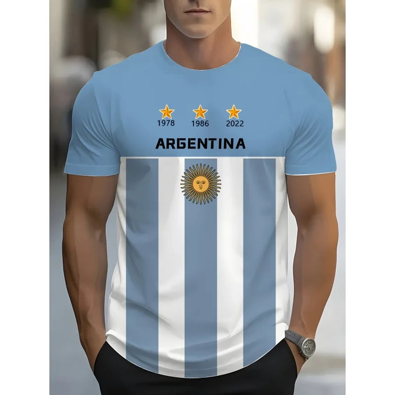 🇦🇷 ⚽ Argentina Landslagströja – 3D T-shirt med Nationellt Emblem | Perfekt för Fotbollsfans🏆⚽