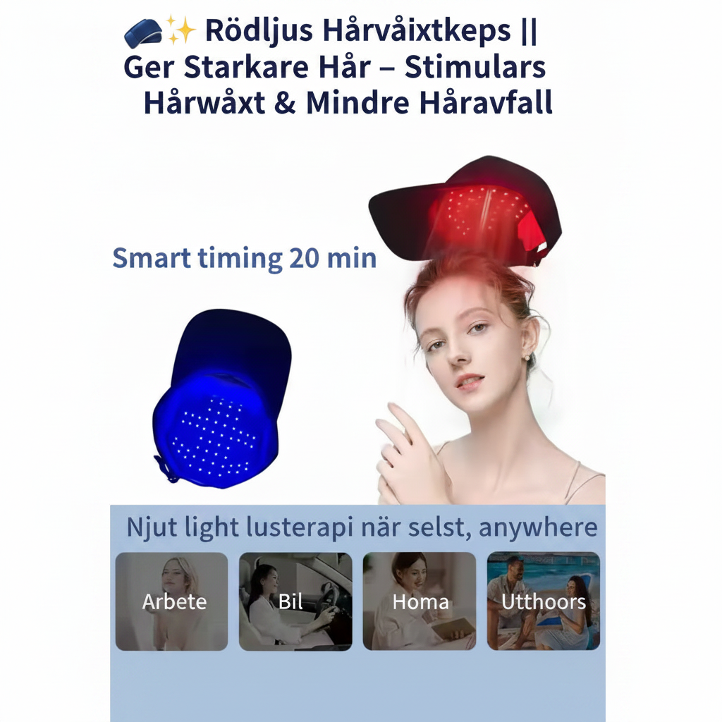 🧢✨ Rödljus Hårväxtkeps || Ger Starkare Hår – Stimulerar Hårväxt & Mindre Håravfall