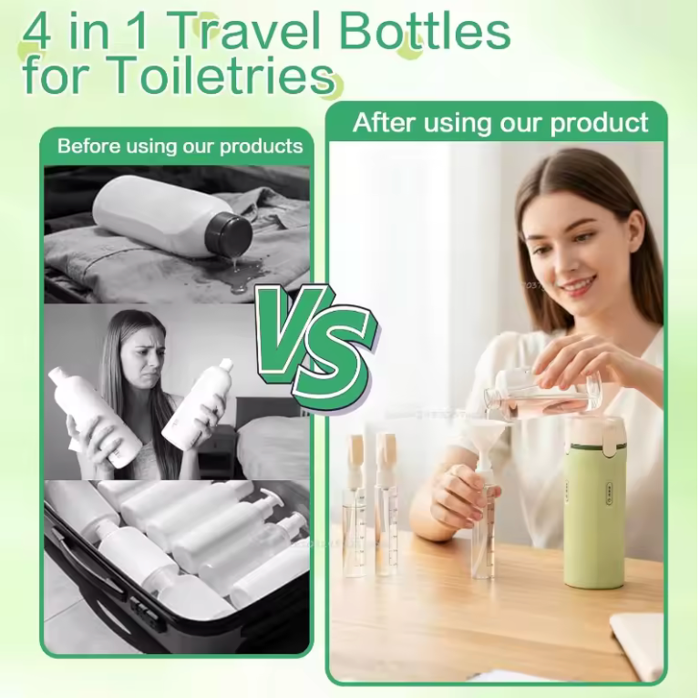 ✈️✨ TravelFlow™ 4-i-1 Reseflaska – Läckagesäker & Perfekt För Resan ✨🌍