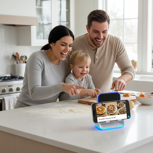 Familj i köket - med vit produkt